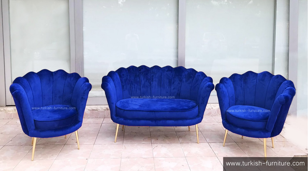 Blue Oyster Armchair Sofa Set