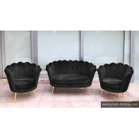 BLACK Oyster Velvet Armchair Mini Sofa Set 2+1+1