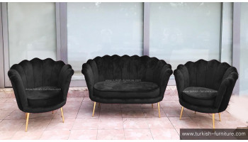 BLACK Oyster Velvet Armchair Mini Sofa Set 2+1+1