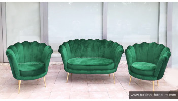 Emerald Green Oyster Armchair Set 2+1+1